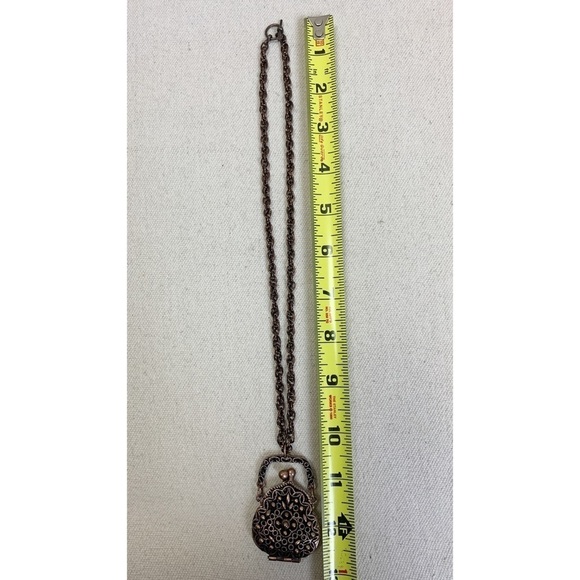 Filigree Purse Pendant necklace darkened copper finish, opens, handle moves - Picture 7 of 7